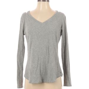 Red Haute Pullover Sweater Size‎ S Gray Long Sleeve Split Shoulder Cozy Stretch
